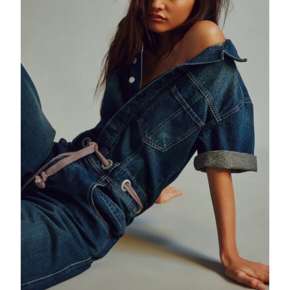 FREE PEOPLE We The Free Edison Wide Leg Coverall / Cerulean Skies - Picture 5 of 11